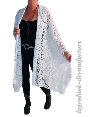 MYO-Lagenlook Mantel-Long-Überwurf Jacke edele Spitze WEISS 44 46 48 50 52 54