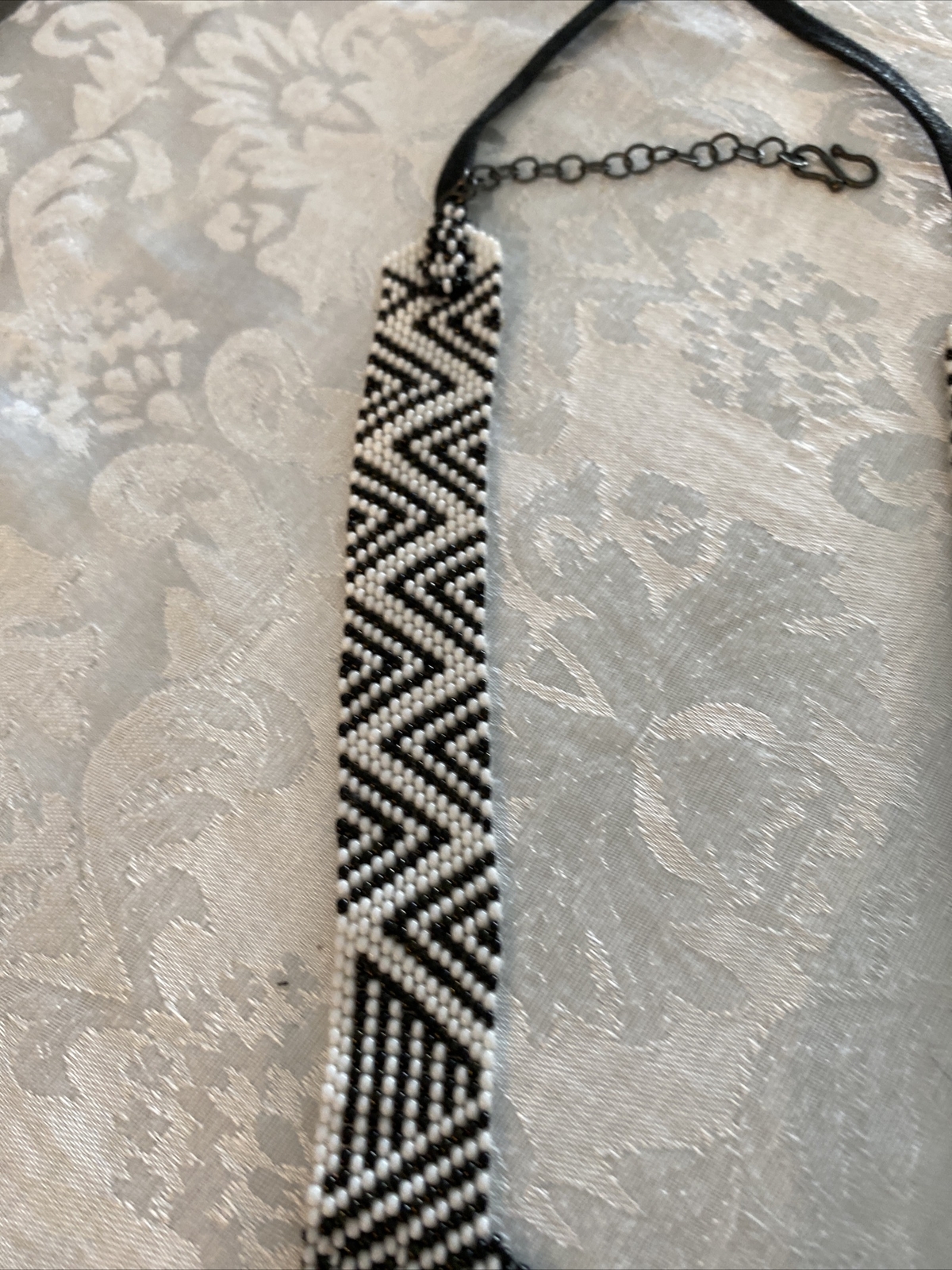 Black/White Beaded Statement Necklace Estate - image 4