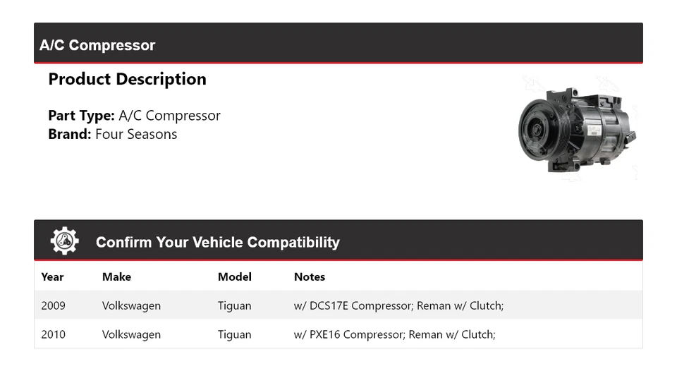 Compresor de aire acondicionado para Volkswagen Tiguan 2009-2010 4 estaciones Foto 2 de 4