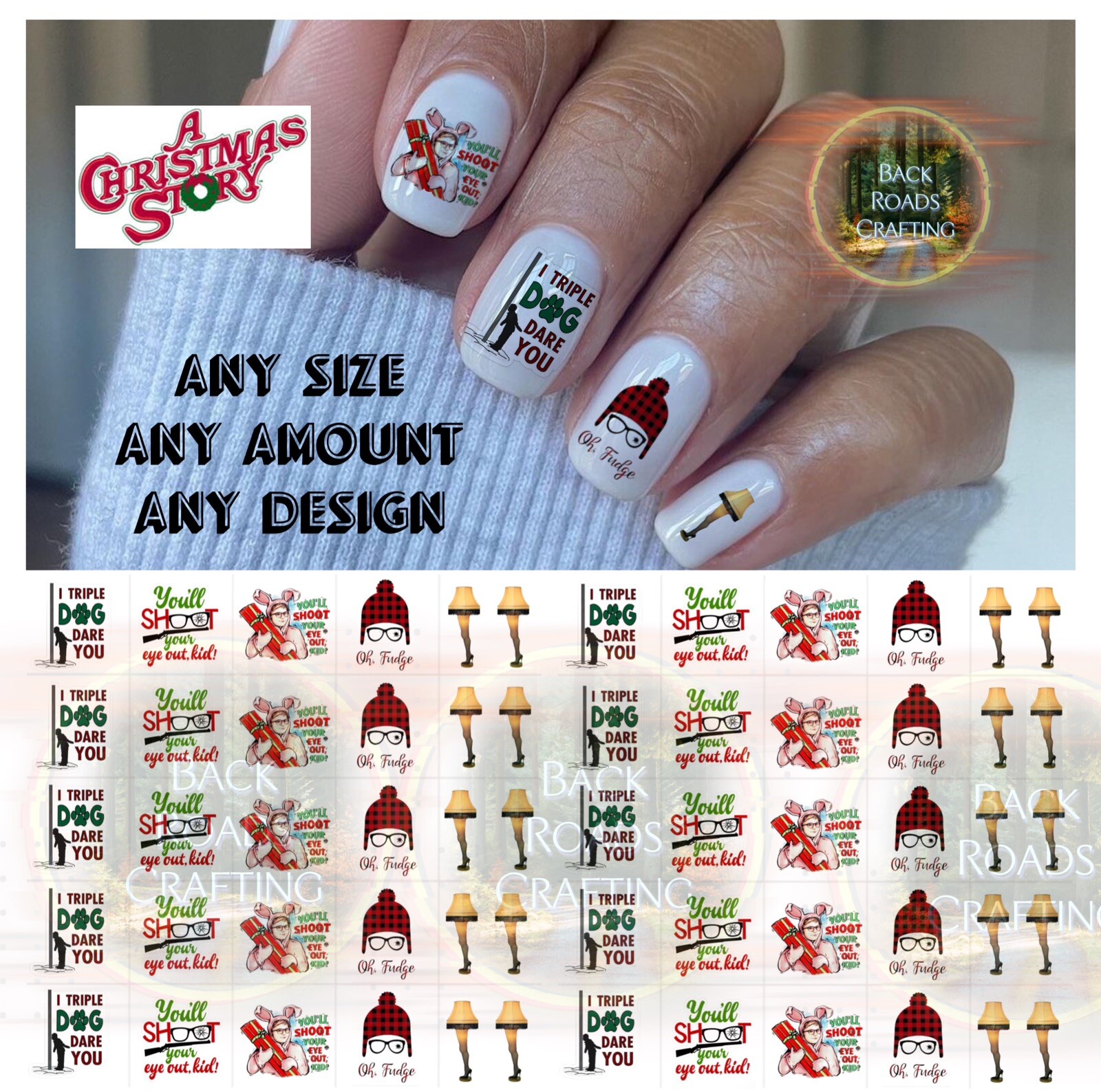 Christmas Story Waterslide Nail Decals Set of 50 with Instructions and Bonus
