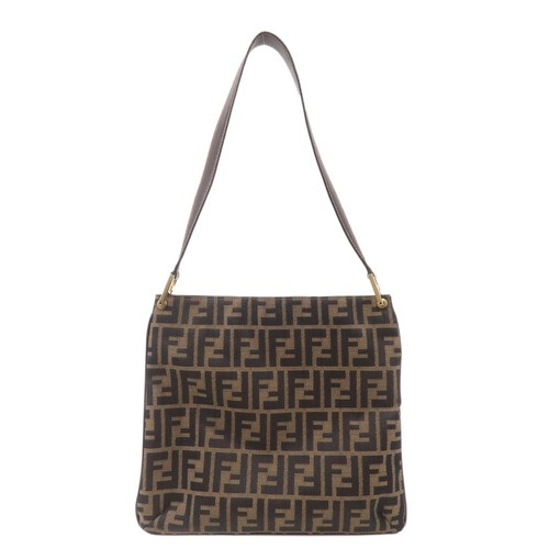 FENDI Zucca Canvas Leather Shoulder Bag 15082 Authentic Used