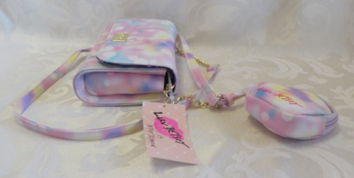 Betsey Johnson Crossbody Purse NWT Pastel Dots With Pouch 8" X 5" Strap Drop 23" - Picture 10 of 22