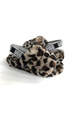 UGG FLUFF YEAH SLIDE LEOPARD AMPHORA MOCASSIN SLIP ON SANDAL US
