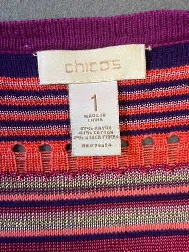 Chico's 1 Women's Sz M Zig Zag Carly Duster Open Cardigan Pink Eclectic Casual - Picture 4 of 12