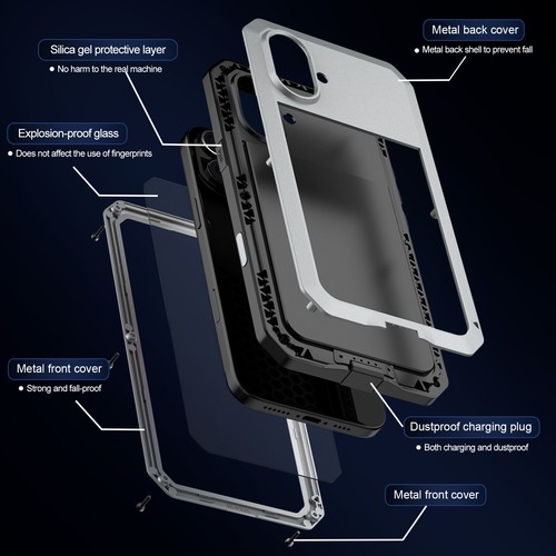 For iPhone 16 Plus 16 Pro Max Shockproof Heavy Duty Metal Protection Case Cover - Picture 31 of 70