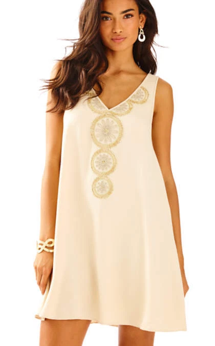 NEW Lilly Pulitzer FIA DRESS Sand Dune Embellished Gold Beige S Small
