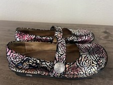 Alegria Women  s Slip On Mary Jane Size 8 Multicolor Metallic Rose Gloss Shoes