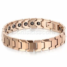 Mens Classic Rose Gold Tone Tungsten Carbide Magnetic Health Bracelet Chain Link