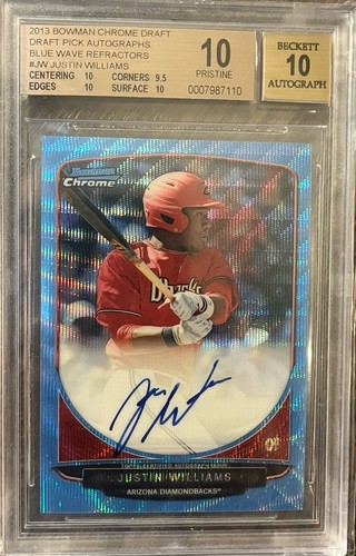 2013 Bowman Chrome Justin Williams RC Blue Wave Refraktor Auto /50 BGS 10/10 - Bild 5 von 6