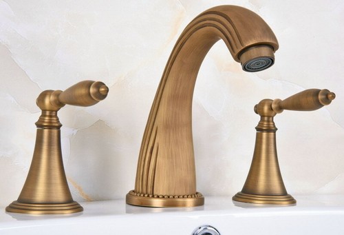 Antique Brass Bathroom 3 Holes Faucet Widespread Vanity Sink Mixer Tap san088 - Picture 9 of 11