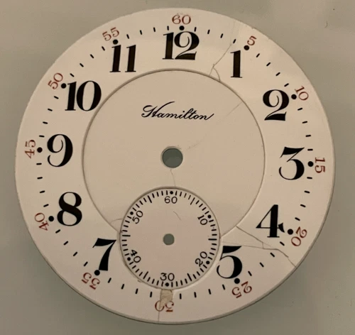Antique Hamilton 16s Pocket Watch Dial Porcelain 42.9mm USA