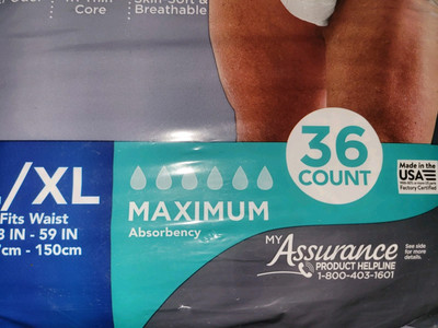 Assurance Briefs  L/XL, Max Absorbency 36 Count, Unopened