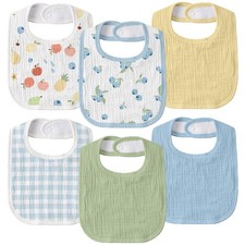 Azure Berry Dream Muslin Drool Bibs Adjustable Soft Cotton Baby Bandana 6 PCS