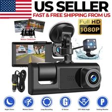 3 Lens Dash Cam Front Cabin Rear 1080P Night Vision, Parking Monitor, G-Sensor