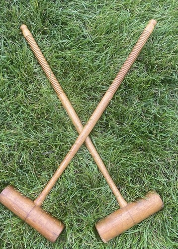 Antique Pair Maple Oak (?) Wood Croquet Mallets