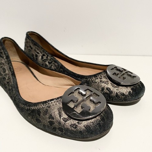 Tory Burch Luisa Damen-Ballerinas Anthrazit Metallic Leopardenmuster - Bild 1 von 10