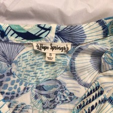 Costal Blue Green Floral Button Midi Sundress V-Neck 3/4 Sleeve S