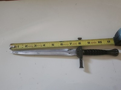 Double Edge Steel Blade Dagger, Wood Handle, Hidden Tang, Silver/Brown/Gold