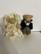 Vintage Russ Berrie Bride and Groom Teddy Town Bear Figurines 5" Decor