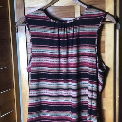 Striped earth tones sleeveless Chaps top w back keyhole neck women's size LARGE