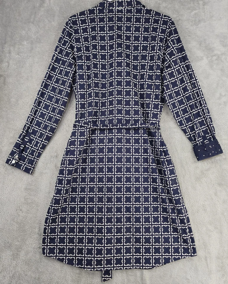 Vestido Camisa Liz Claiborne Mujer 16 Azul Blanco Geométrico Cinturón Abotonado Rodilla Foto 2 de 4