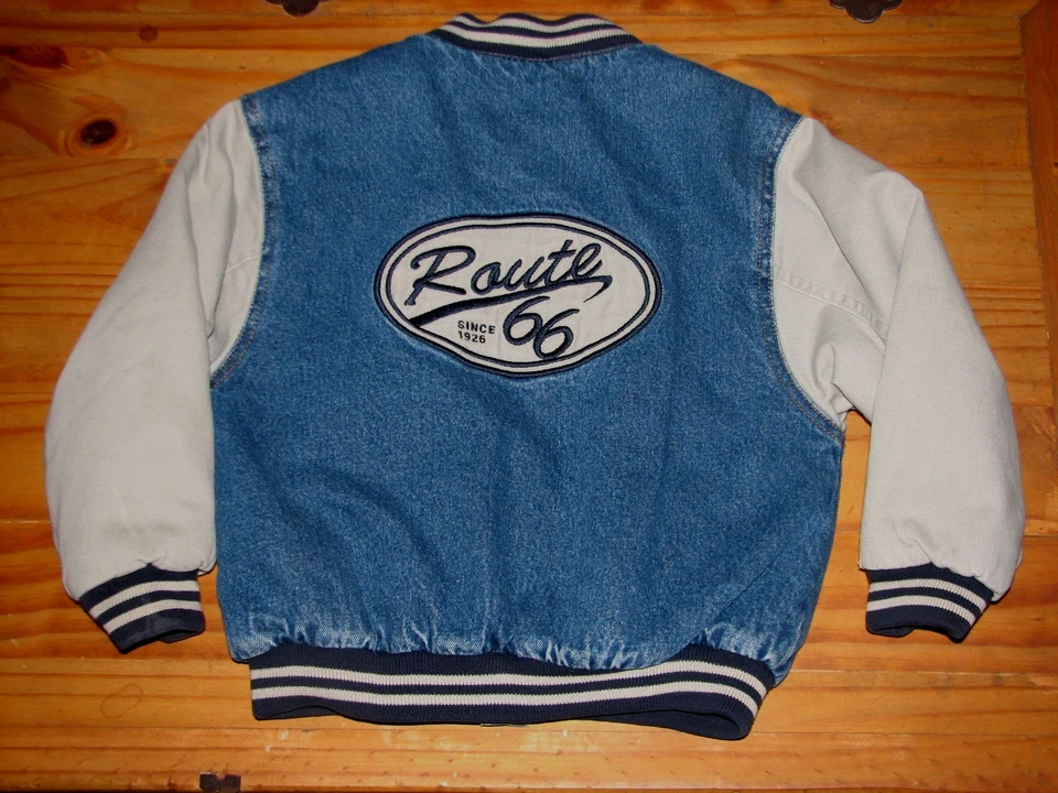 Route 66 Stylish Boys Varsity Quilted Bomber Denim Jacket Boys Size 7 - Image 2 of 3