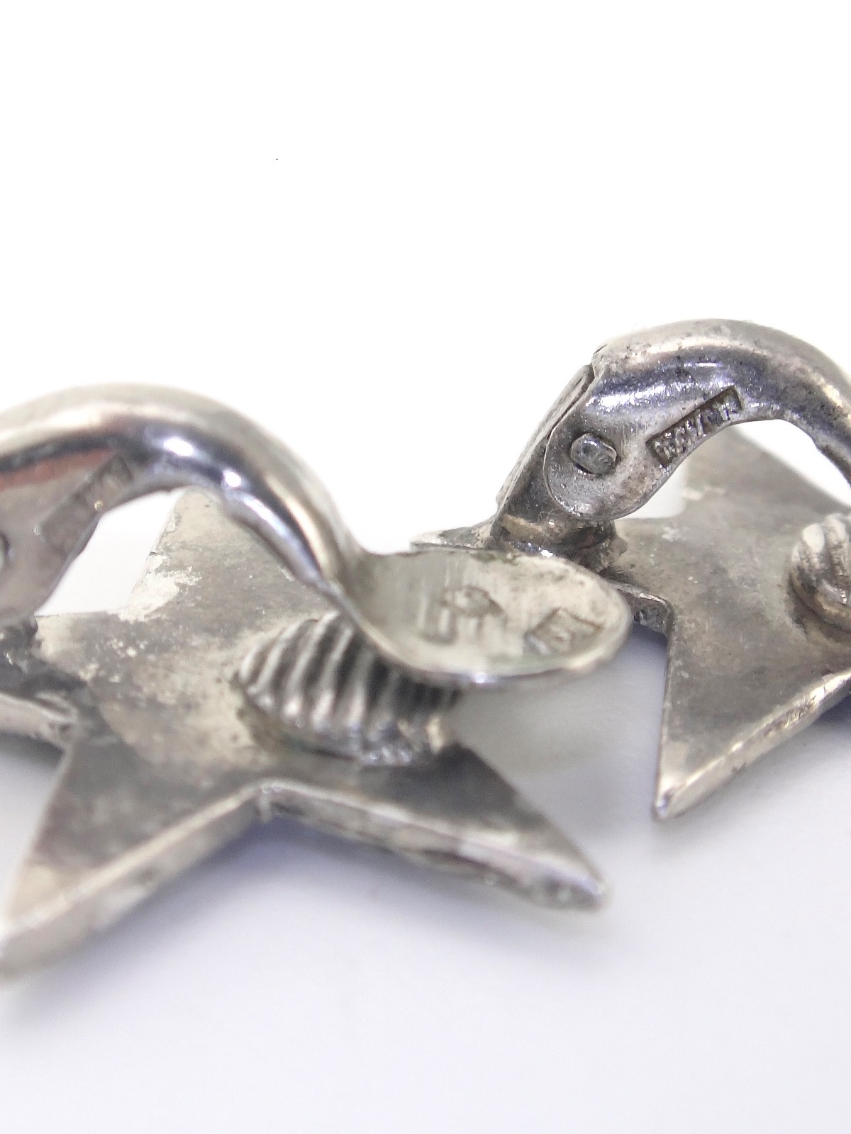 Antique Starfish Solid Silver and Marcassites Ear… - image 8