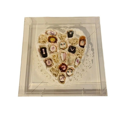 #ad Barbara Kirschner Paper Sculpture Heart Candy Acrylic Shadowbox 1980s 12quot; Square $105.40