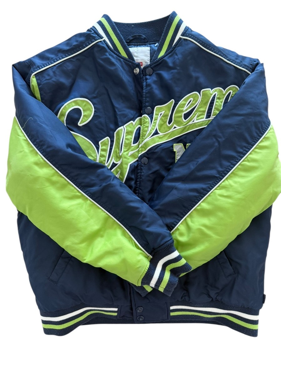 Supreme Contrast Script Varsity Jacket Navy M | eBay