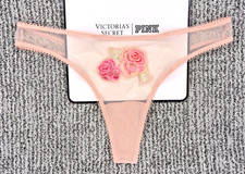 Victoria's Secret Dream Angels NWT Medium Pink Rose Embroider Mesh Thong Panty