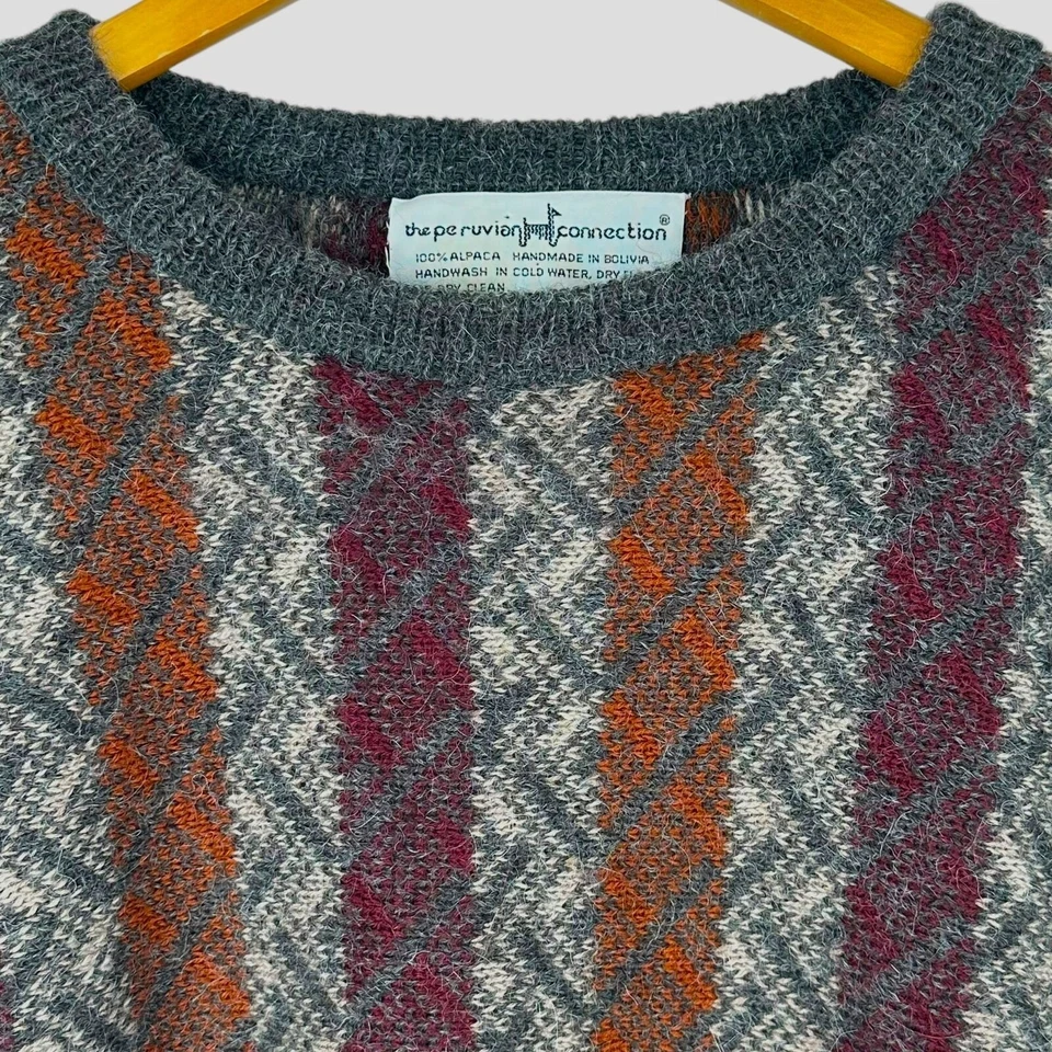 Vintage Peruvian Connection 100% Alpaca Sweater Gray Multicolor Men's XL Cosby - Image 3 of 4
