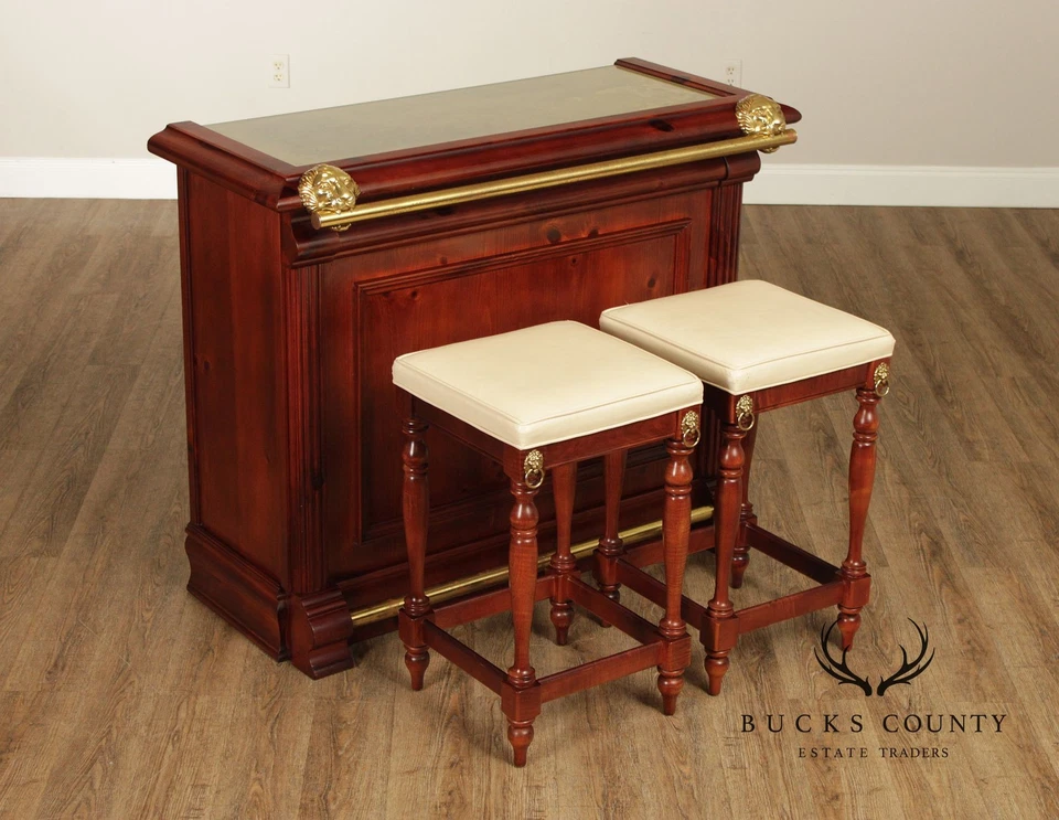 Barra de cabeça de leão com dois banquetas Pulaski Furniture de latão superior - Imagem 2 de 4