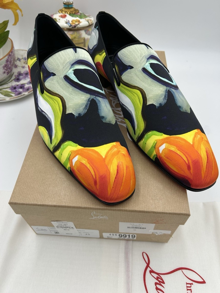 Christian Louboutin dandy, chick floral satin loafers size 