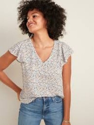 NWT Old Navy Ditsy Floral Flutter Sleeve Top Womens S Cottage Boho Bloom Flowy