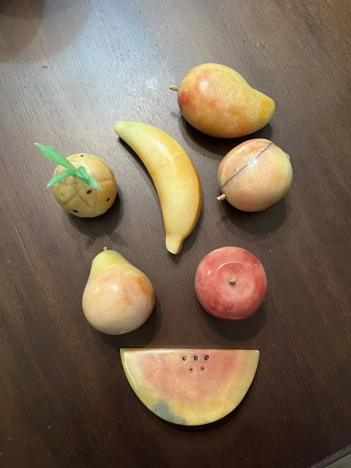 De colección 7 Piezas PIEDRA ITALIANA ALABASTRO Tallado a Mano Frutas Mezcladas MCM Foto 2 de 4