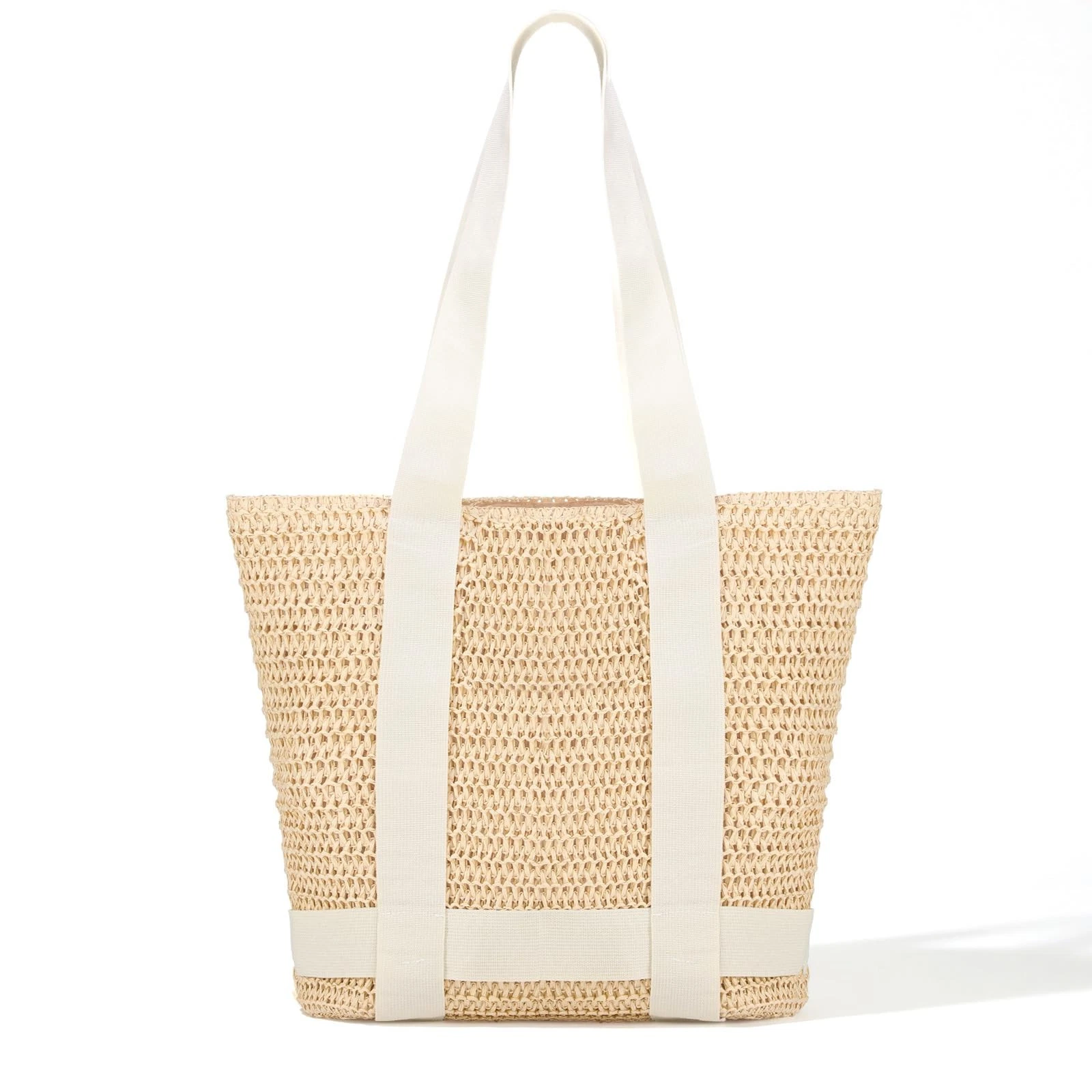 Large Straw Beach Tote Bag for Women Summer Woven Handbag with Sun Hat Holder...