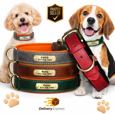 Soft Leather Personalized Dog Collar ID Tag Engraved for Small Medium Large Dogs
