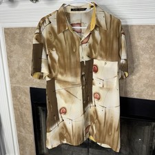 ALAN STUART Geometric Brown Abstract Rayon button CAMP Shirt mens Large