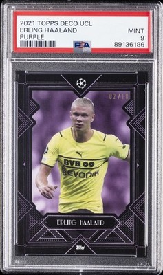 2021 TOPPS DECO CHAMPIONS LEAGUE PURPLE ERLING HAALAND 2/10 PSA 9