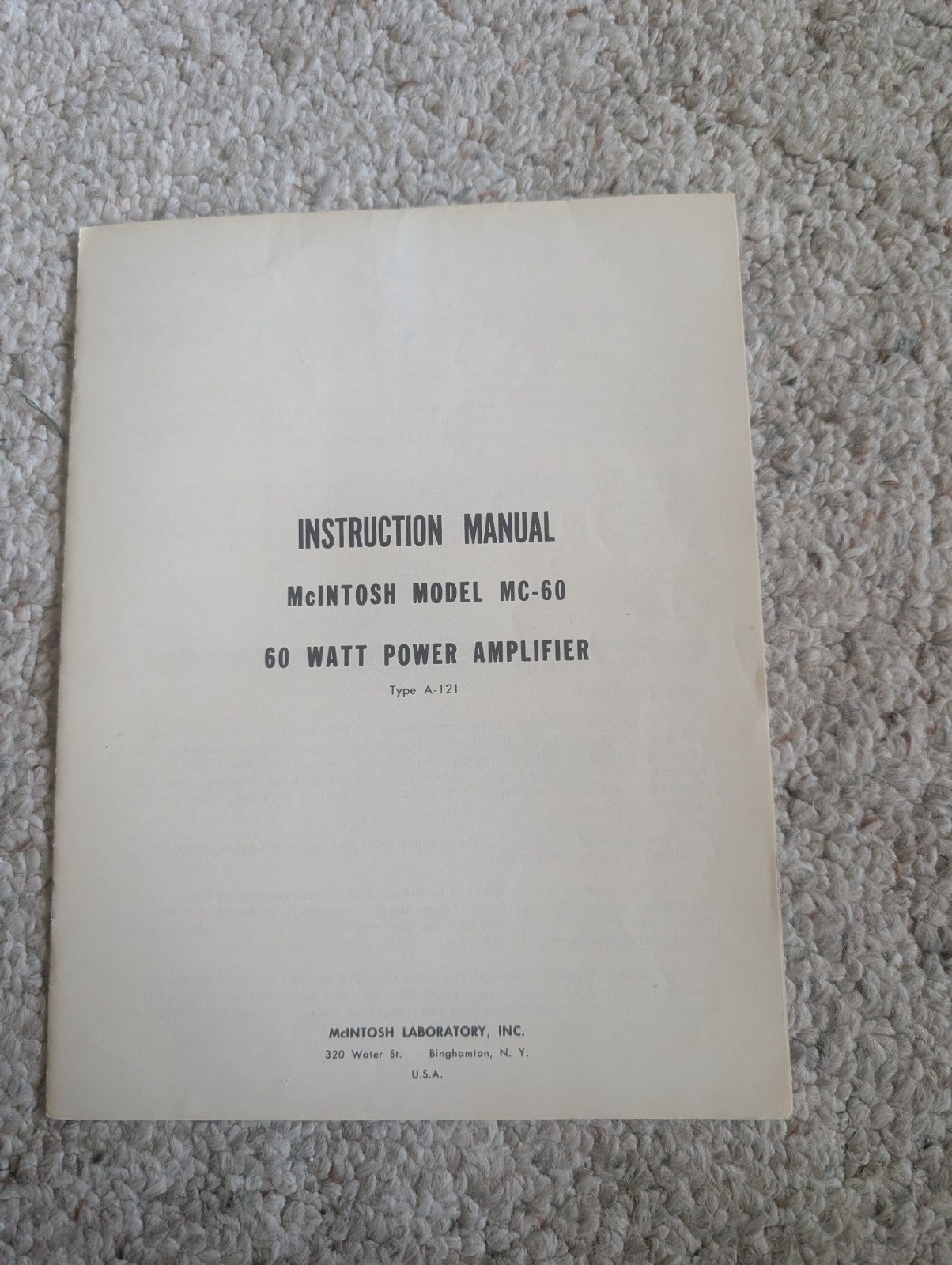 Mcintosh MC 60 Vintage Owners Manual, Brochure, Warranty and Registration Card