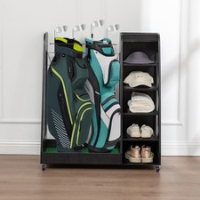 Golf Bag Organizer for Garage Premium Wooden Storage Rack Fit 2 Bags 35.5x18x40