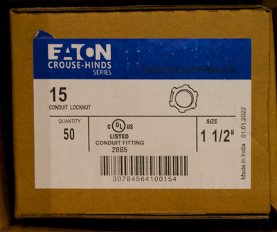 EATON CROUSE HINDS #15 Locknut Steel Rigid/IMC Conduit 1-1/2'' UL Locknut 50pk