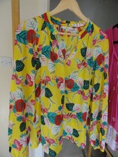 BODEN WOMEN's BLOUSE Size 18 Eu46 HAPPY YELLOW FLOWERS LONG SLEEVE COTTON TUNIC-