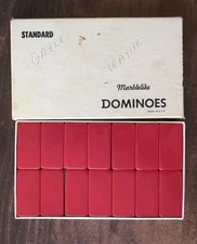 Vintage Puremco #616 Standard Red Marblelike Dominoes w/box USA