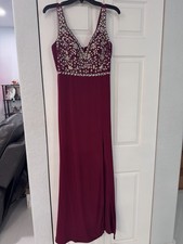 Wine Red Prom Dress SZ 5 Formal Gown Crystal Sequin Bodice VNeck Sheath