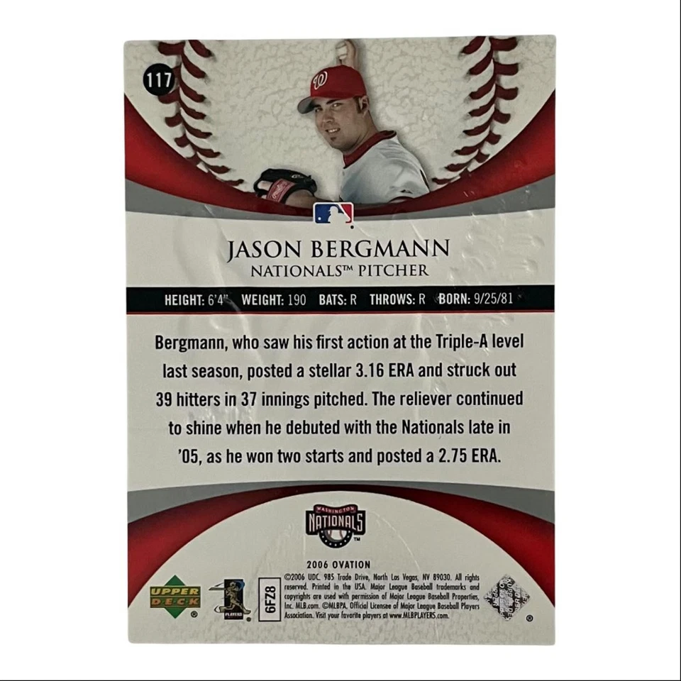 2006 Upper Deck Ovation #117 Jason Bergmann RC Washington Nationals /999 - Image 2 of 2