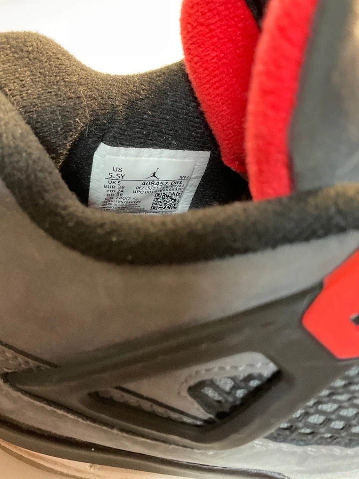 Air Jordan 4 Retro Infrared GS Youth Size 5.5Y 408452-061 Gray Red - Image 3 of 4