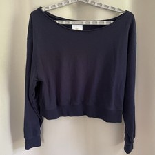 Lazy Sunday Women s Medium Navy Blue Cropped Sweatshirt Pullover Shirt