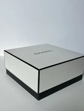 Chanel 8.75" SQUARE Empty Storage Box Gift Box  Medium White Black Tissue Shred