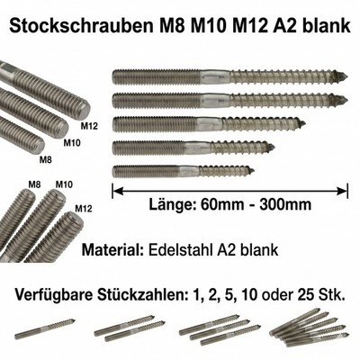 Stockschrauben Edelstahl A2 M6 M8 M10 M12 Holzschraube Rohrschelle Schraubstift